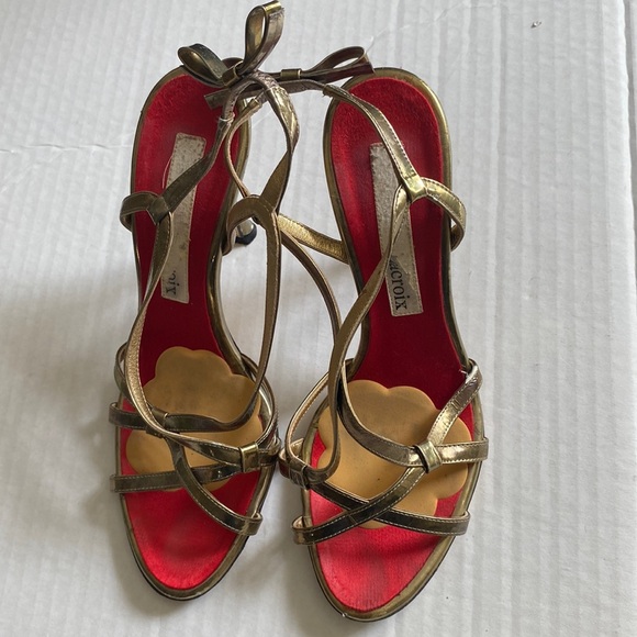 Preowned Christian Lacroix Met Lea Sandals high heels with Bow Sz US 7.5 EU 38.5 - Picture 1 of 5